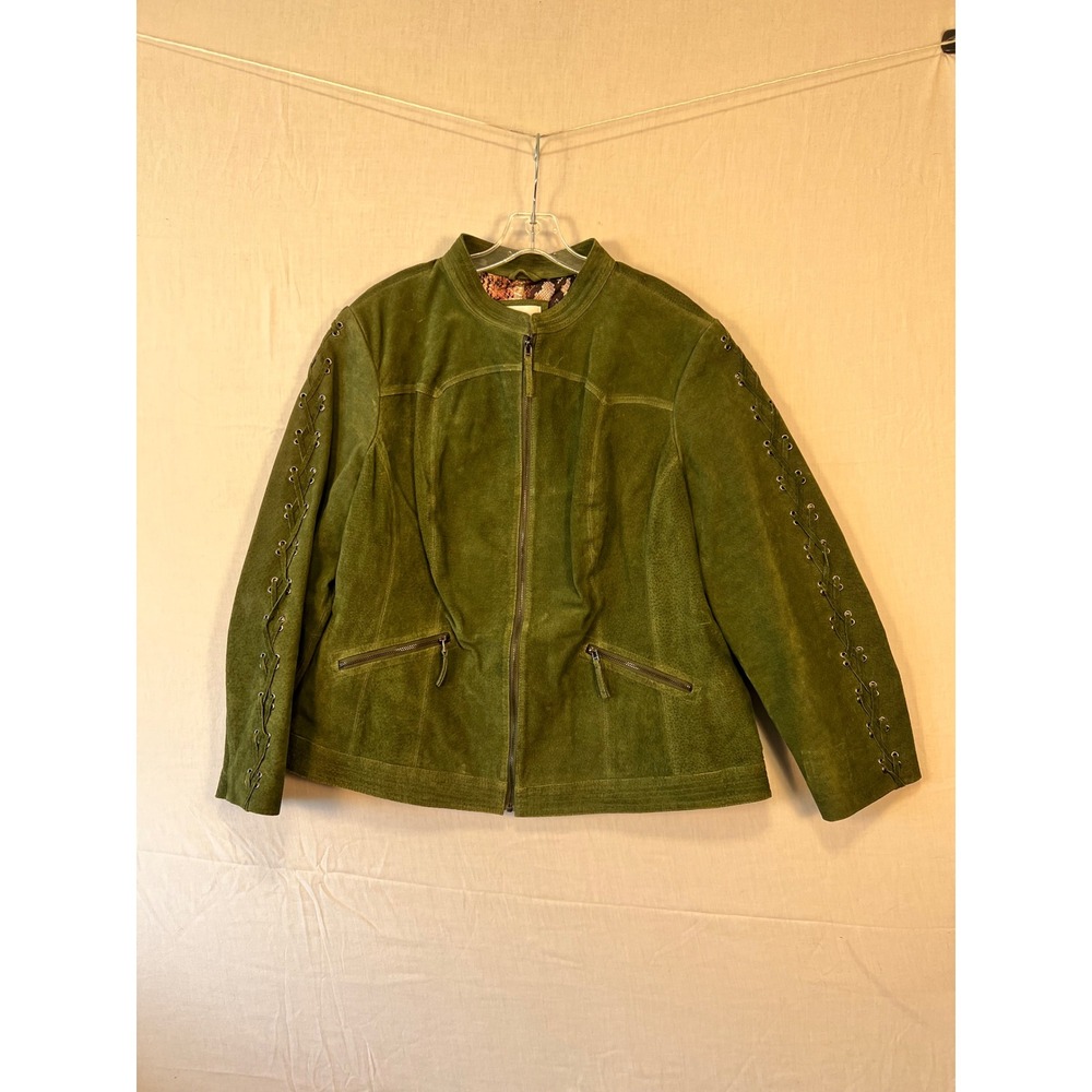 Oso Casuals Womens 2X Green Suede Leather Lace Up Sleeve Jacket 50820RSX